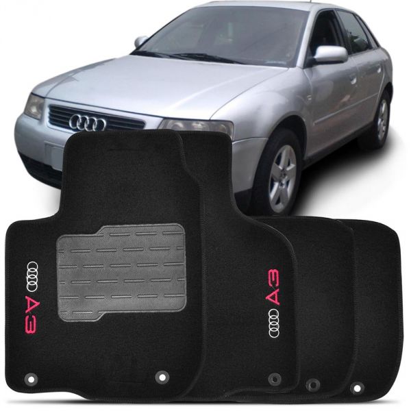 Tapete Carpete Com Logo Bordado Audi A3 97 A 2006 Preto